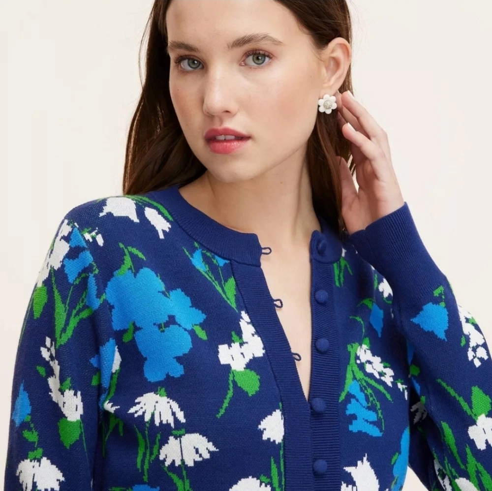 Kate Spade New York Women's Mixed Floral Cardigan - Blue/Green/White XS - Picture 4 of 15